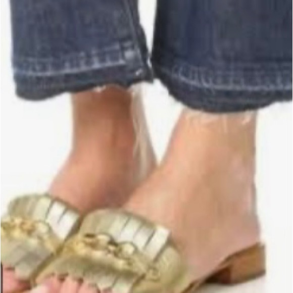 Kate Spade Metallic Brie Gold Leather Slide Sandals Size 7.5 - Picture 2 of 10